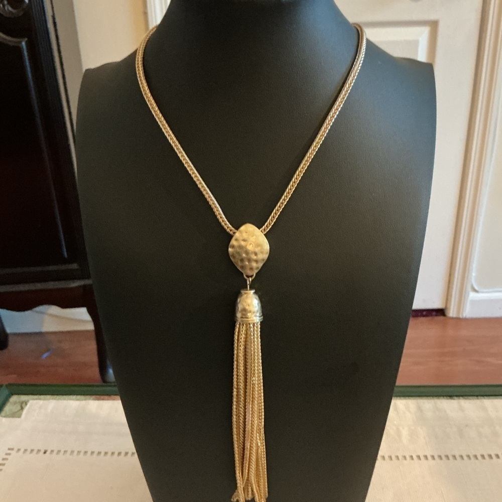 Gold Tone Tassel Long Pendant Necklace
